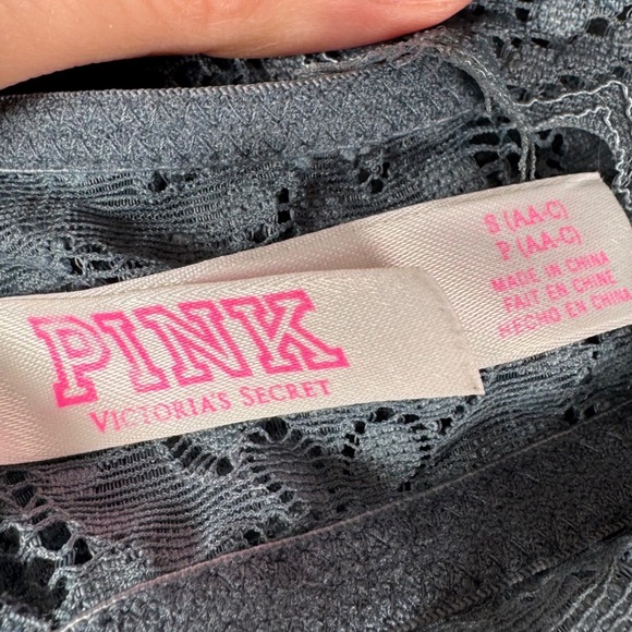 PINK Victoria's Secret Eye Lash Lace High Neck Push Up Bralette Gray Size S AA-C - Picture 5 of 9